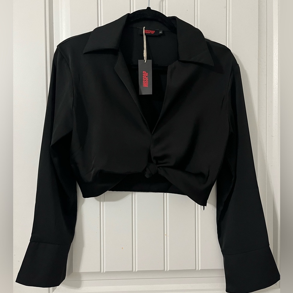 Miss Pap Satin Twist Front Crop Long Sleeve Shirt